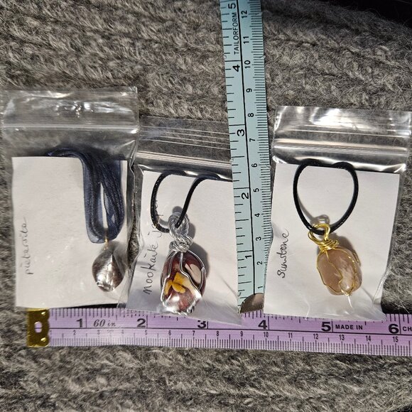 Wire wrapped gemstone/crystal pendants, 3 different stones, ~18 inch cords, new - Picture 2 of 2